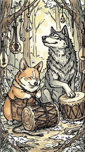 ASMR Coloring: Woodland Wolf & Corgi Drumming