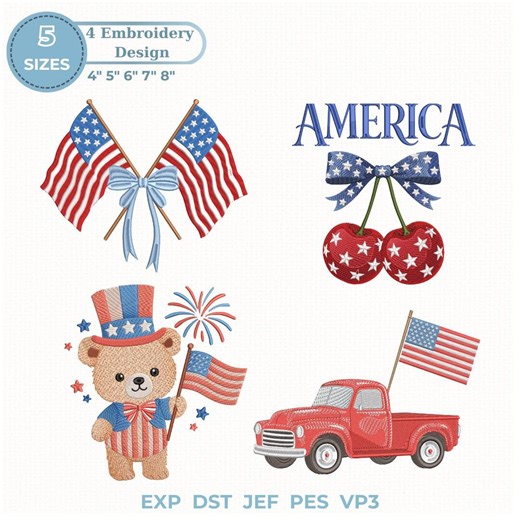 Patriotic 4 Embroidery Designs Bundle Set, American Flag Designs Bundle, Farmhouse 4th of July Embroidery, USA Decor, Independence Day - Etsy