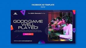 Free PSD | Video gaming social media promo template with gradient geometric forms