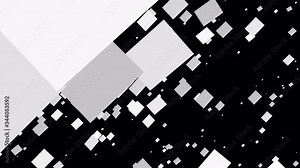 Abstract paper pattern motion background.Rectangle black and white pattern texture with alpha channel.Random simple shape loop moving