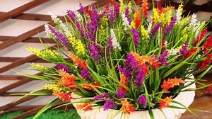 40 Bundles Artificial Plants Outdoor Fake Monkey Grass with Lavender Flowers Plastic UV Resistant Greenery Shrubs for Window Box Porch Garden Patio Outdoor Decor(Purple)