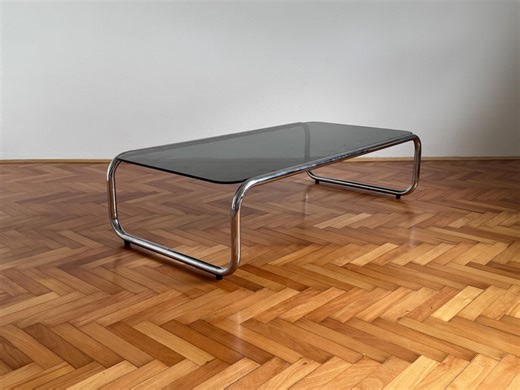 Vintage Chrome Coffee Table with Smoked Glass Top / Italian Bauhaus Style Rectangular Side Table / MCM Elegant Living Room Table / 1970s - Etsy.de