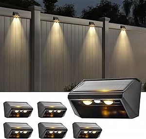 Solar Lights Outdoor Waterproof, Fence Lights Solar Powered Warm White, Dusk to Dawn Deck Light, Bright Solar Wall Lights, for Outside Backyard/Railing/Wall/Step/Patio/Garden (6 Pack)