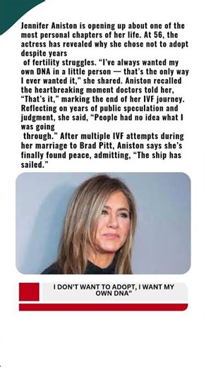 Jennifer Aniston Opens Up About the Real Reason She Never Adopted Despite Years Fertility Struggles