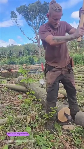 Splitting Firewood: How a Long-Handled Axe Breaks Logs Into Fuel