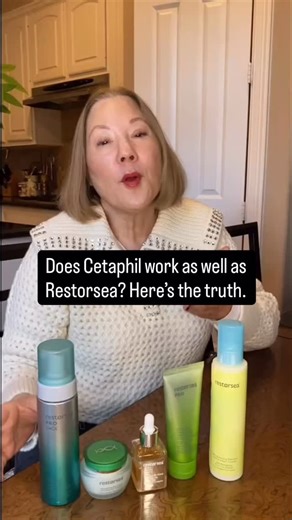 I get this question all the time: Why should I use Restorsea? Doesn’t a basic moisturizer work just as well? If you want simple hydration, Cetaphil is great. But if you want brighter, smoother, more even skin without irritation, Restorsea is different. Our exclusive salmon hatching enzyme gently digests only dead skin cells and leaves the living ones untouched—so your skin actually improves over time. Hydration real results = Restorsea glow. ✨ This is why my mom, Joanne, has used Restorsea for o