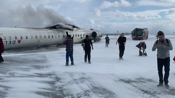 Delta Airlines plane flips while landing at Toronto Airport, chilling videos surface