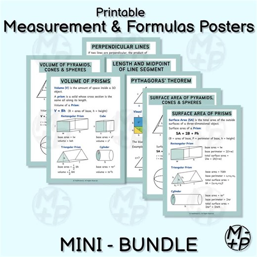 Geometry Posters (set of 10): Measurement & Formulas, Area, Volume, Pythagoras' Theorem (digital Download 017) - Etsy