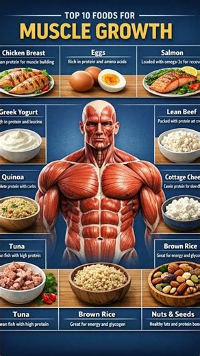 Top 10 Foods That Build Muscle FAST 💪 #Fitness #musclegrowth