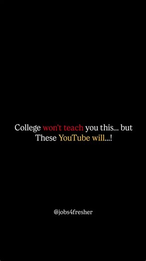 Jobs4fresher.com on Instagram: "Looking to learn beyond textbooks? 🎓📚 These YouTube channels are your ultimate classroom! From CrashCourse’s quick high-quality lessons to Khan Academy’s deep dive into math, science, and economics, there’s something for everyone. ✨ Explore TED-Ed for animated expert lessons, Vsauce for mind-blowing science, Numberphile for fascinating math, and Veritasium for truth-packed physics insights. 🎥 Even enjoy music culture and Tiny Desk concerts with NPR Music. All f