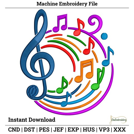 Colorful Music Note Embroidery Design – Rainbow Treble Clef Stitch (instant Download) - Etsy