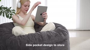 Large Bean Bag Chairs for Adults Kids Teens, Giant Bean Bag Folds from Lazy Chair to Chair Mattress, Bean Bag with Filler, Queen, Dark Grey