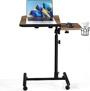 23'' Rolling Computer Desk，Portable Laptop Desk，Mobile Portable Laptop Desk, Height Adjustable Laptop Sit to Stand Up Desk，Overbed Table with Wheel Adjustable Height Desk