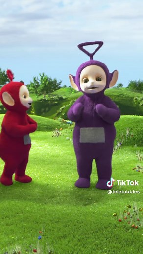 spreading the love one BIG hug at a time 💜❤️ Video: Tinky Winky and Po, the purple and red Teletubbies, share a hug.