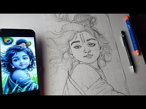 Krishna ji Drawing Step by step || Lord Krishna Drawing Easy || Outline Tutorial 😊