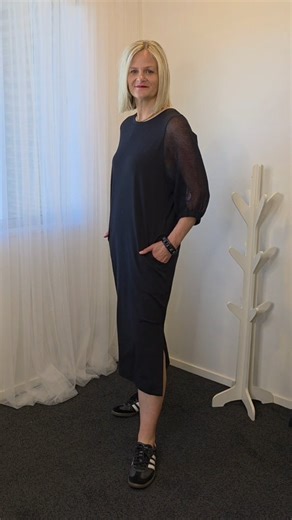 Wadzee - Smart casual Womens Clothing made in New Zealand on Instagram: "New Bennie Dress on line now. Our stunning new dress with funky black mesh sleeves"