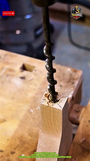 Manual Wood Drilling Process Using a Traditional Auger Bit #woodworkingtools