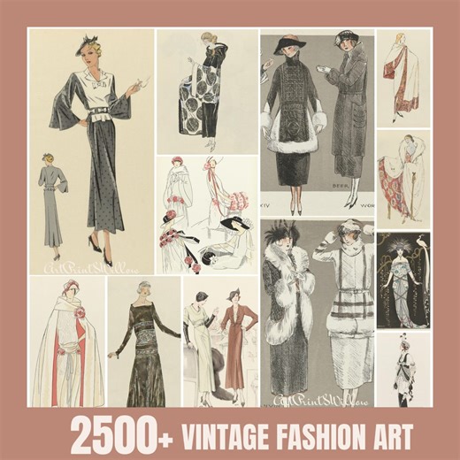 Art Deco Edwardian Vintage Fashion Illustrations Digital Art Bundle 2500 Printable Clipart Set Download - Etsy