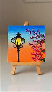 Easy Canvas Painting | Evening Street Light Scenery Painting #diy #art #craft #shorts