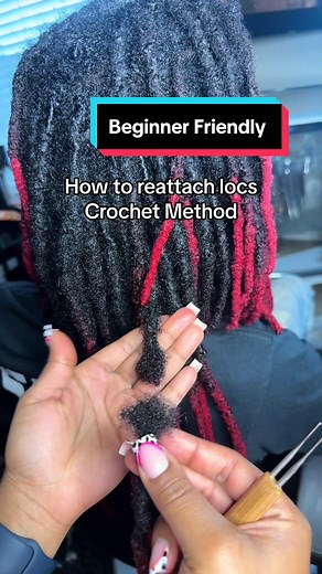 Easy beginner friendly way to reattach locs the key is to make sure you comb out both ends if the locs before attaching with the crochet needle 0.5MM DM FOR BOOKING 💜 #crochetlocs #locmaintenance #locrepair #combinelocs #locextetensions #fyp #houstonloctician
