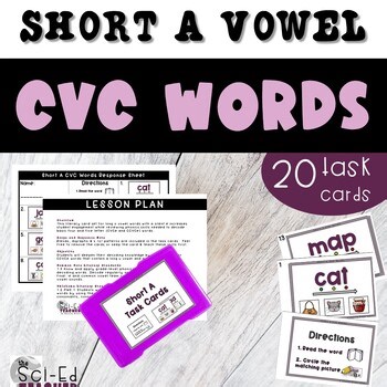 Short A CVC Word Task Cards with Visual Supports for Decoding Practice