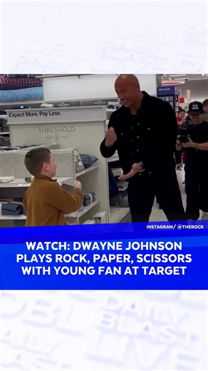 Dwayne “The Rock” Johnson was challenged to a game of ‘Rock, Paper, Scissors’ by a young fan while taking a trip to Target. The whole thing was caught on video, and Johnson shared the post to Instagram over the weekend. After a few rounds, the kid finally won against The Rock and he hinted that there may be a rematch in their future. “Good job, kid,” said The Rock. “Payback is coming!!” ▶️ https://people.com/dwayne-johnson-plays-rock-paper-scissors-with-young-fan-8643686 #therock #dwaynetherockj