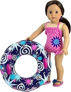 Sophia's 18" Doll Pink with White Polka Dots Ruffle Bathing Suit and Inflatable Inner Tube