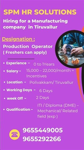 SPM HR SOLUTIONS Hiring for a Manufacturing company in Tiruvallur