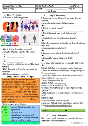 9th Grade - Module 6 - Lesson 5 - Tolerance and Respect for Others   Group Session