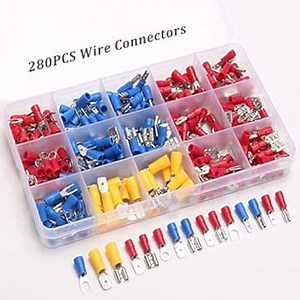 Quick Crimp Wire Connectors 280PCS, 15 Types Wire Connectors Kit 2.8mm 4.8mm 6.3mm Male Female Spade Wiring Terminals with Insulation Sleeves Spade Ring Fork Electrical Connectors for Motorcycle Auto