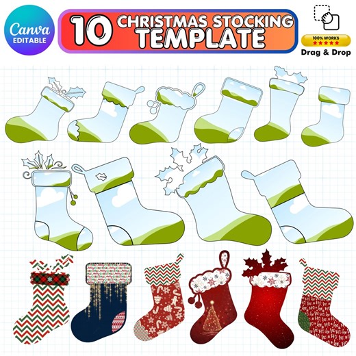 Editable Christmas Stocking Template for Personalized Holiday Decor - Canva Digital Download - Etsy