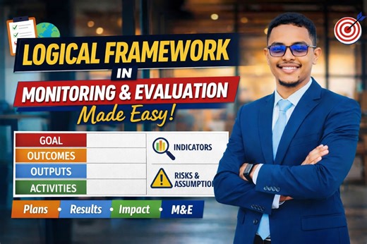 𝐋𝐨𝐠𝐢𝐜𝐚𝐥 𝐅𝐫𝐚𝐦𝐞𝐰𝐨𝐫𝐤 (𝐋𝐨𝐠𝐟𝐫𝐚𝐦𝐞) 𝐢𝐧 𝐌𝐨𝐧𝐢𝐭𝐨𝐫𝐢𝐧𝐠 𝐚𝐧𝐝 𝐄𝐯𝐚𝐥𝐮𝐚𝐭𝐢𝐨𝐧 (𝐌&𝐄) 𝐄𝐱𝐩𝐥𝐚𝐢𝐧𝐞𝐝 This session explains how the 𝐋𝐨𝐠𝐢𝐜𝐚𝐥 𝐅𝐫𝐚𝐦𝐞𝐰𝐨𝐫𝐤 (𝐋𝐨𝐠𝐟𝐫𝐚𝐦𝐞) is used in 𝐌𝐨𝐧𝐢𝐭𝐨𝐫𝐢𝐧𝐠 𝐚𝐧𝐝 𝐄𝐯𝐚𝐥𝐮𝐚𝐭𝐢𝐨𝐧 (𝐌&𝐄). The Logframe is a key tool for 𝐩𝐥𝐚𝐧𝐧𝐢𝐧𝐠, 𝐭𝐫𝐚𝐜𝐤𝐢𝐧𝐠, 𝐚𝐧𝐝 𝐚𝐬𝐬𝐞𝐬𝐬𝐢𝐧𝐠 𝐩𝐫𝐨𝐣𝐞𝐜𝐭 𝐩𝐞𝐫𝐟𝐨𝐫𝐦𝐚𝐧𝐜𝐞, especially in NGO and donor-funded projects. In this video, you will learn how the