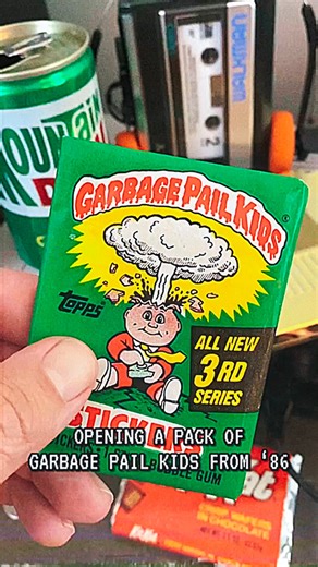940K views · 10K reactions | Couldn’t resist! Had to open this pack of Garbage Pail Kids from 1986! And no, I did not eat the gum!  This would’ve been a perfect convenience store haul for me back in the day! Garbage Pail Kids, Mountain Dew and a Kit Kat! #nostalgia #80s #childhoodmemories | Rerun The 80s | Facebook