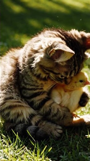 Cute Cat Hugging a Tiny Yellow Bird 😻💛🐦