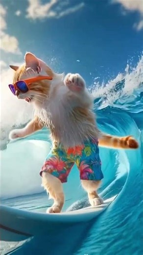 Cats surfing the waves 🐈🌊