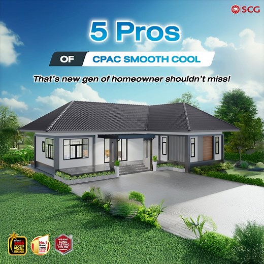 🏡 NEW ERA HOMES DEMAND MORE THAN JUST GOOD LOOKS! . Choose the roof that combines design plus superior comfort featuring "CPAC Smooth Cool". . SCG's concrete roof tiles with a cool appearance, making your home look contemporary with a distinctive, unmistakable design character. . 📌 5 standout features of "CPAC Smooth Cool" - heat reflection 2x better (compared to regular concrete roof tile). - Long-lasting and beautiful colors with Double Coating Technology. - Smooth surface (compared to regul