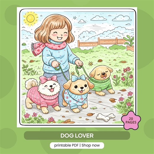 Dog Lover Coloring Pages Printable PDF | Cute Cozy Puppy Coloring Book for Adults & Kids | Relaxing Instant Digital Download - Etsy