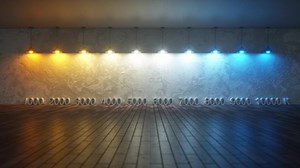 Background with incandescent lamps of different temperature values. Between 1,000 and 10,000 kelvin. The whole spectrum of light from warm to cold. Seamless loop 3d render
