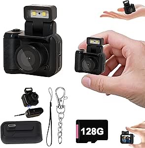 Retro Snap Camera，Mini Nostalgic Vintage View Tiny Snaps Keychain Digital Photo Camera，Llavero Mini CáMara Retro，1080p Hd with Led Flash Light (128G)