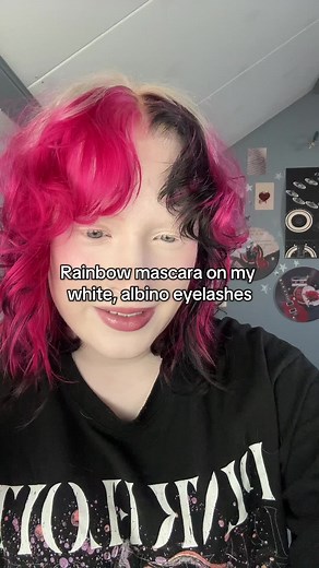Rainbow mascara on my white, albino eyelashes! - #albinism #albino #albinismeyelashes #whiteeyelashes #colouredmascara