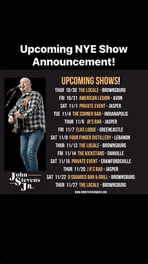 Upcoming Shows and 2025 New Years Eve Show Announcement coming next week! #Live music! #LiveMusicVibes #privateevents #soloacoustic #NewYearsEve2025 #johnstevensjrmusic @topfans #johnstevensjrmusic | John Stevens Jr. Music