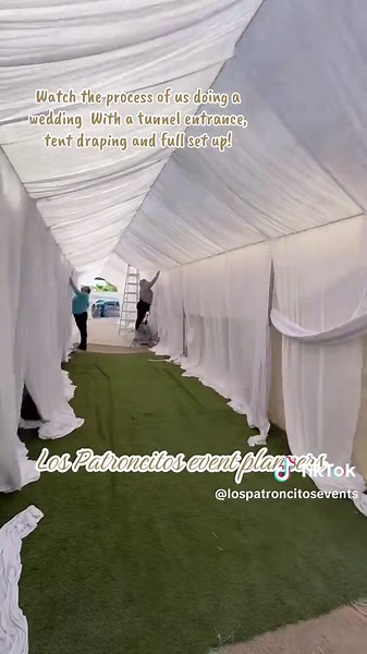 Wedding tent draping with draping tunnel!🪄🪩🤍💍 #fyp #weddingtok #lasvegastiktok #wedding #lasvegas
