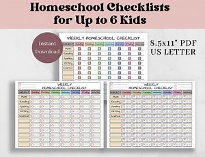 Printable Homeschool Checklist for Multiple Children Weekly Document Unschooling Checklist Planner Chart for 1, 2, 3, 4, 5, 6 Kids Download - Etsy
