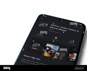 Lod, Israel - July 8, 2020: GoPro - Video Editor & Movie Maker app play store page on the display of a black mobile smartphone isolated on white backg Stock Photo - Alamy