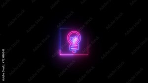 Glowing light bulb symbol animation. Energy idea, Electric neon bulb icon and black background.