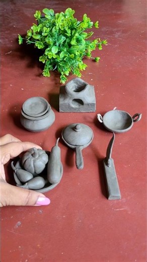 Making Village Style Mini Clay Kitchen Sets & Vegetables #shorts