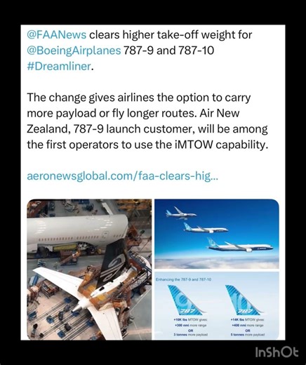 FAANews clears higher take-off weight for @BoeingAirplanes 787-9 and 787-10 #Dreamliner.