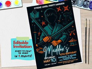 Karate Birthday Party Invitation | Editable Canva Template | Martial Arts Party Invite for Boys or Girls | Digital Download | Ninja Birthday - Etsy