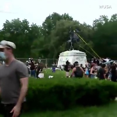 WATCH: Protesters tried to topple the Andrew Jackson statue near the White House Monday. They were eventually dispersed by police, who used pepper spray to clear out the area https://cbsn.ws/313M5jI | CBS News