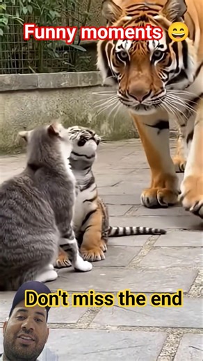 😸Cat Slaps Baby Tiger Repeatedly- Than Tiger Mom Appears🤣😂 #cat #funny #viral #cute #shorts #video